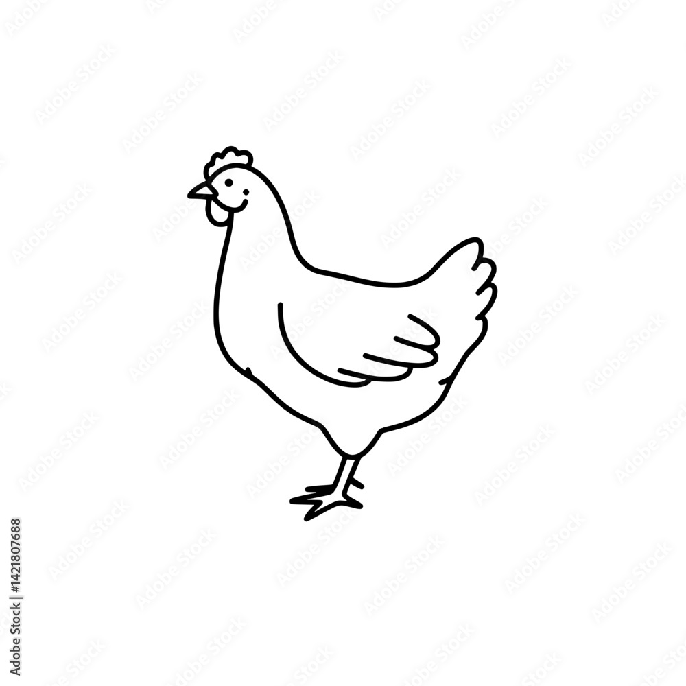 A simple chicken icon in a black outline for farming and poultry concepts A simple chicken icon in a black outline for farming and poultry concepts