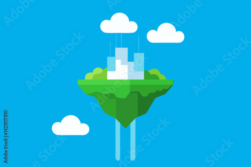 Green energy city concept illustration with eco-friendly buildings and solar power in an urban nature landscape