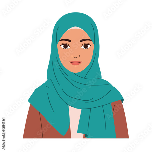 Portrait of Woman Wearing Patterned Teal Hijab