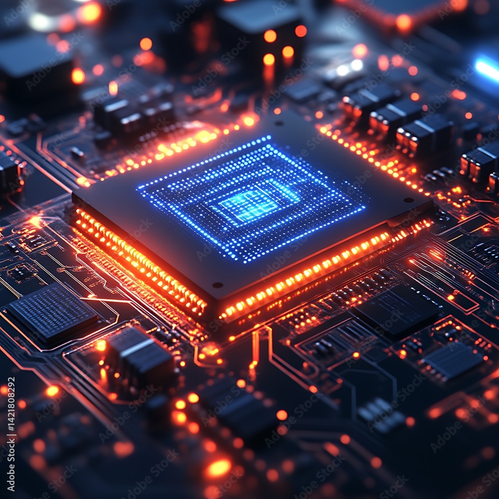 High-tech microprocessor embedded in a circuit board. High-tech microprocessor embedded in a circuit board.