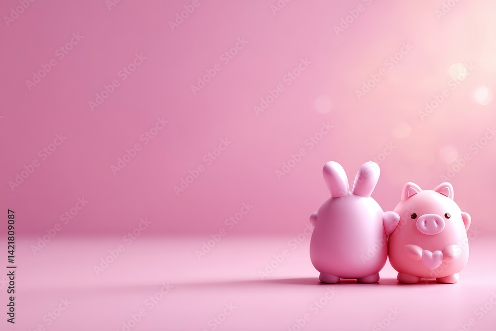 Pink Bunny and Pig Figurines Pink Bunny and Pig Figurines