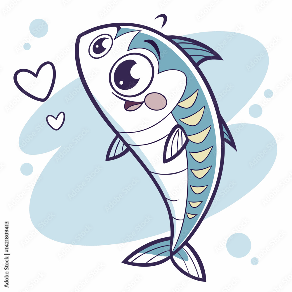 Naklejka premium Vector Cute mackerel cartoon character