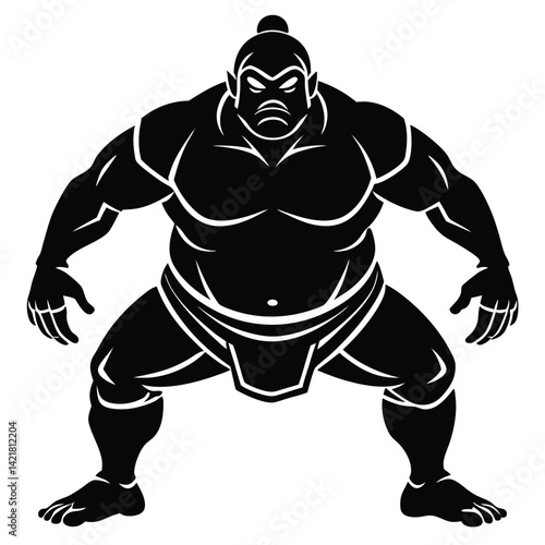 Sumo Wrestler Vector Illustration: Strong Japanese Sumo Warrior Silhouette, Traditional Sport, Black and White Graphic, Martial Arts Image