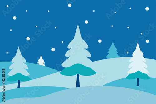 Christmas winter landscape with snow-covered trees, a festive holiday illustration