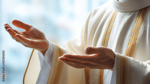 Priest hands offering catholic mass eucharist communion religion prayer church service faith spiritual 100