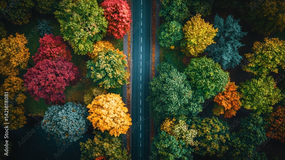 Fototapeta premium Aerial View of Autumnal Road