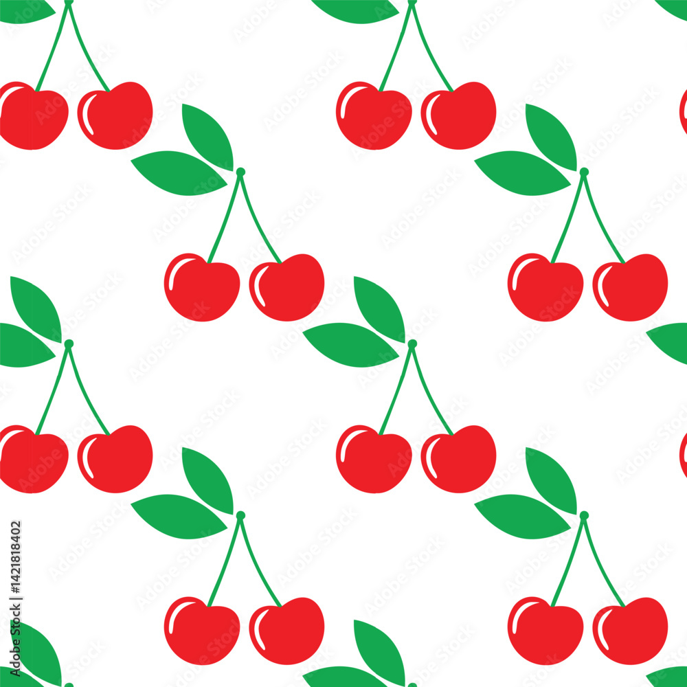Vector pattern with red cherries on a white background illustration