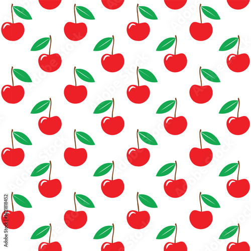 Vector pattern with red cherries on a white background