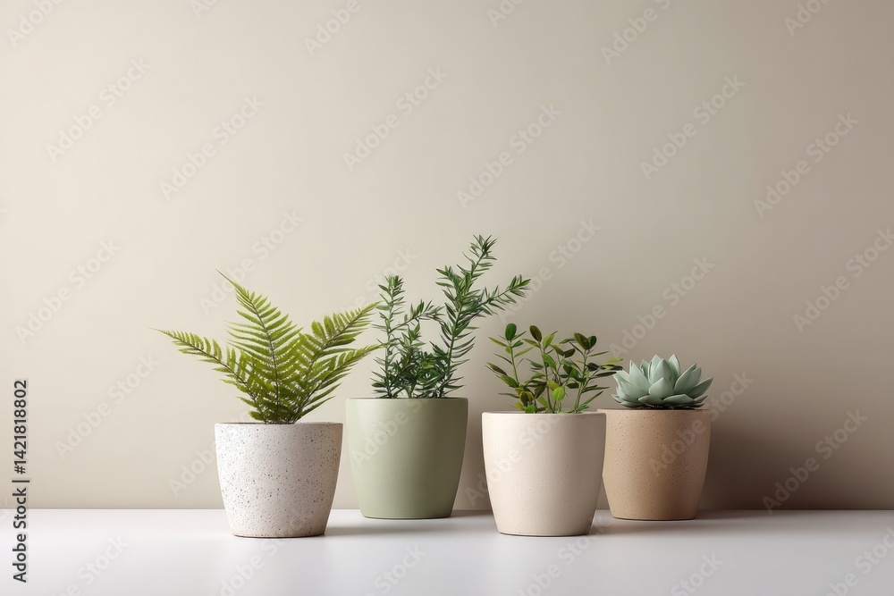 minimalistic arrangement of potted indoor plants against neutral wall minimalistic arrangement of potted indoor plants against neutral wall