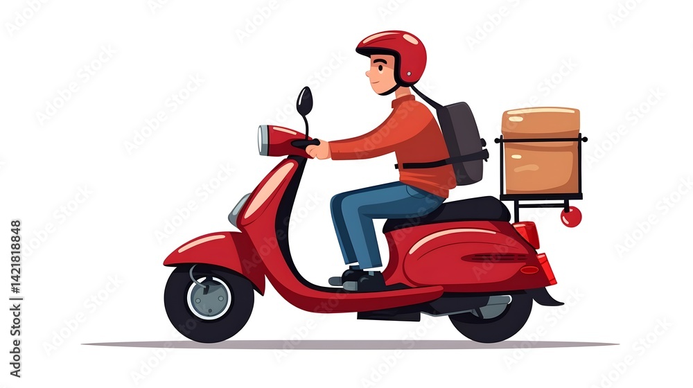 Professional delivery person on red motorbike en route to deliver packages Professional delivery person on red motorbike en route to deliver packages