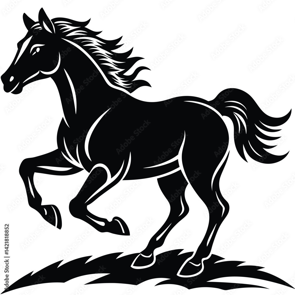 Obraz premium Black Horse Running Silhouette Vector Illustration: Elegant Stallion Graphic for Equestrian Design & Animal Art Projects