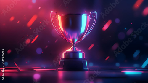 Metallic Trophy with Neon Lights and Particles