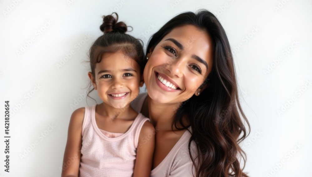 Madre e hija, latinas, primer plano. Sobre fondo blanco. Madre e hija, latinas, primer plano. Sobre fondo blanco.