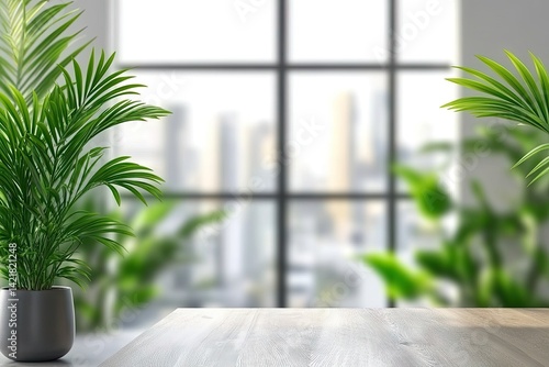 Modern minimalist interior, urban view