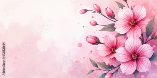 Blush pink watercolor floral splatter, ethereal style, summer, bloom