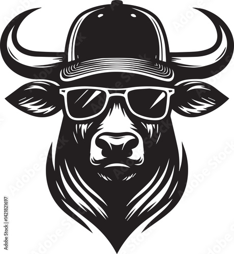 cow clipart silhouette, cow head icon, cow head white sunglass clipart silhouette vector