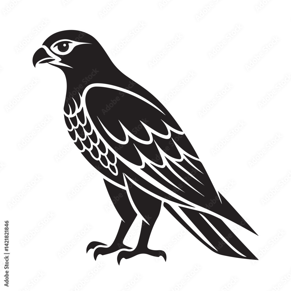 Obraz premium Flying hawk silhouette minimal design black and white vector