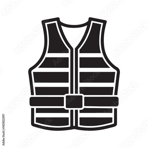 Life jacket icon bold outline black and white vector illustration
