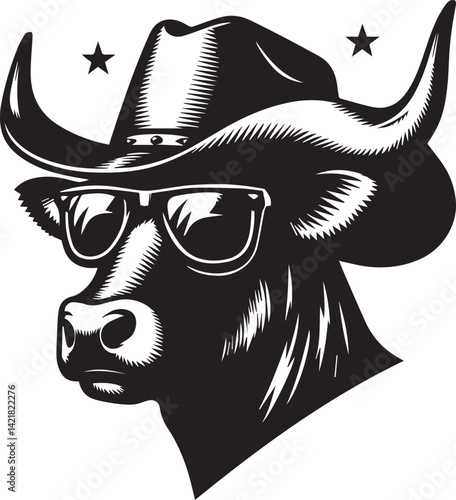 cow clipart silhouette, cow head icon, cow head white sunglass clipart silhouette vector