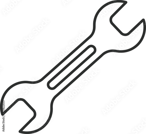 Open-Ended Wrench: A simple yet essential tool depicted in a minimalistic line drawing. Suitable for a wide range of mechanical and engineering applications.