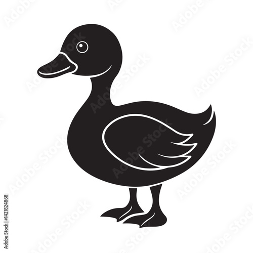 Duck silhouette icon minimal black and white vector illustration