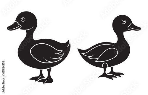 Simple duck outline logo black and white silhouette vector