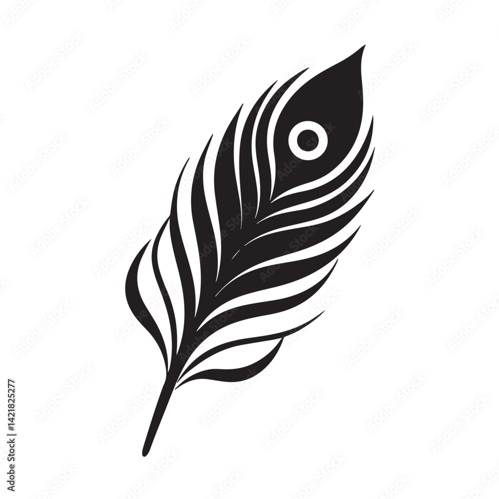 Minimal peacock feather vector design black and white Minimal peacock feather vector design black and white