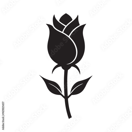Billede på lærred Elegant rosebud flower icon black and white vector design