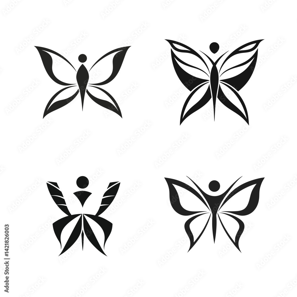 Fototapeta premium Butterfly Vector Icons Graphic Design Elements Set Minimalist Black And White