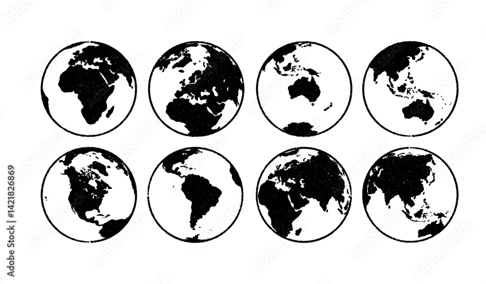 Obraz premium Set of Vintage Earth Globe: Retro World Illustration