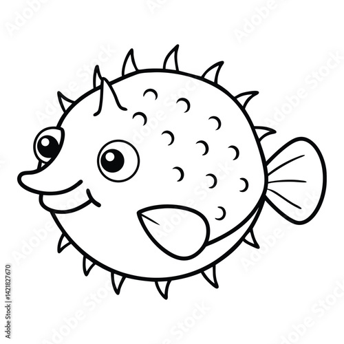Cartoon puffer fish outline illustration for coloring books or educational materials cute aquatic animal