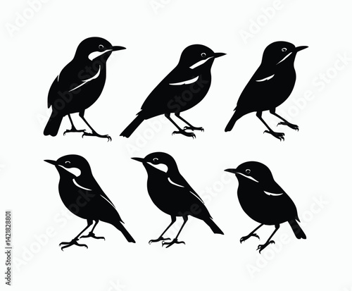 Yellow Rumped Warbler Bird EPS Silhouette Template Illustration