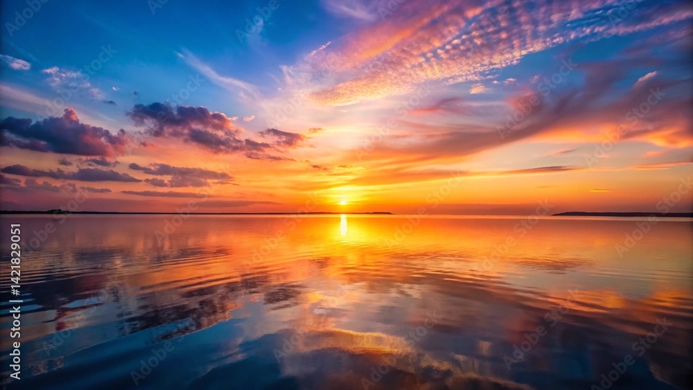Fototapeta premium A Simple Sunset Over a Calm Body of Water with Reflection 