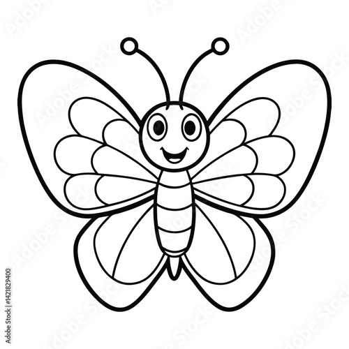 Cute butterfly outlined cartoon illustration for kids coloring book or educational materials