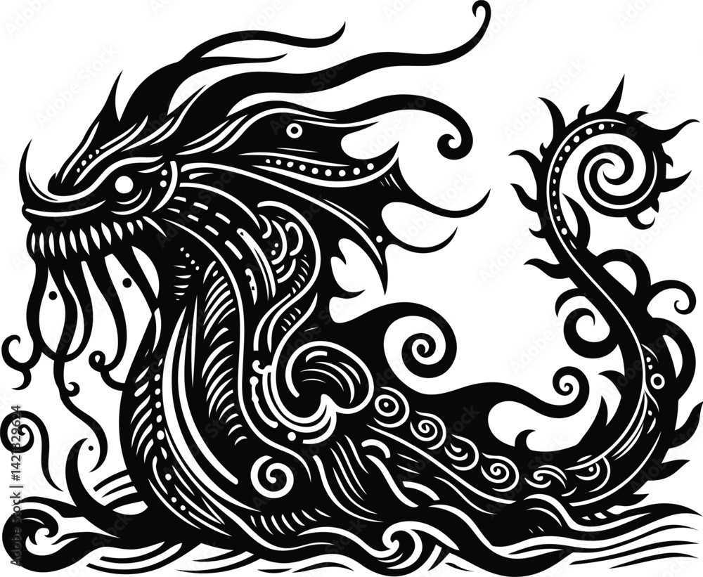 Obraz premium Detailed Leviathan Design Concept – Fantasy Sea Monster with Artistic and Ornamental Features