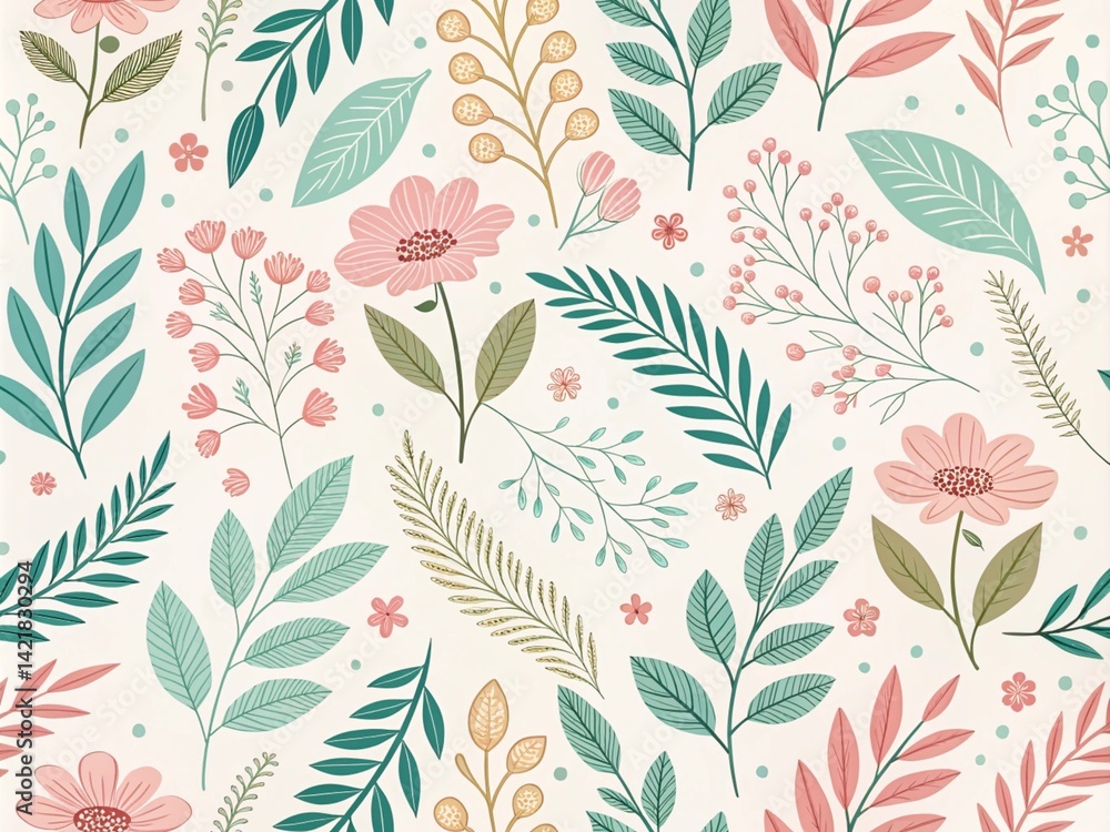 Fototapeta premium seamless floral pattern, tiny leaves pattern for textile design and digital papers,seamless background with green leaves, seamless floral pattern, seamless pattern with leaves