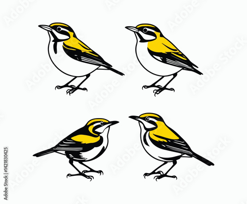 Yellow Rumped Warbler Silhouette Vector Collection EPS Template