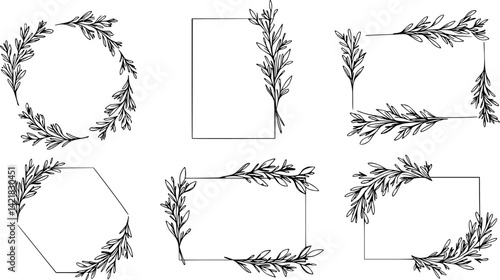 Set of hand drawn vector flowers, tropical leaves, plant, wildflower, rose. eucalyptus. branches. Collection of botanical silhouette element vector. Abstract bouquet in minimalistic flat style