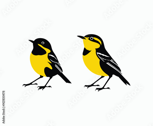 Yellow Rumped Warbler Silhouette Vector Template Illustration