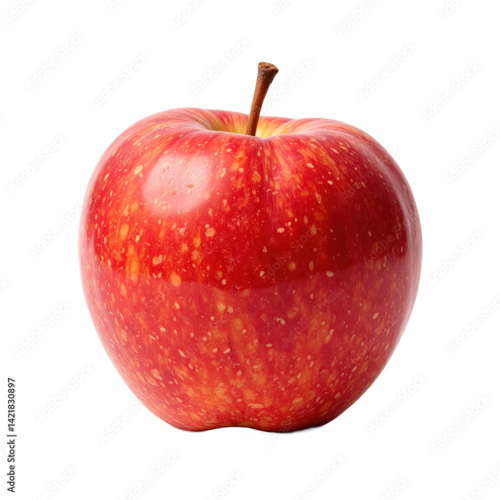 A vibrant red apple with speckled skin and a small stem, perfect for fresh fruit or stock photography. A vibrant red apple with speckled skin and a small stem, perfect for fresh fruit or stock photography.