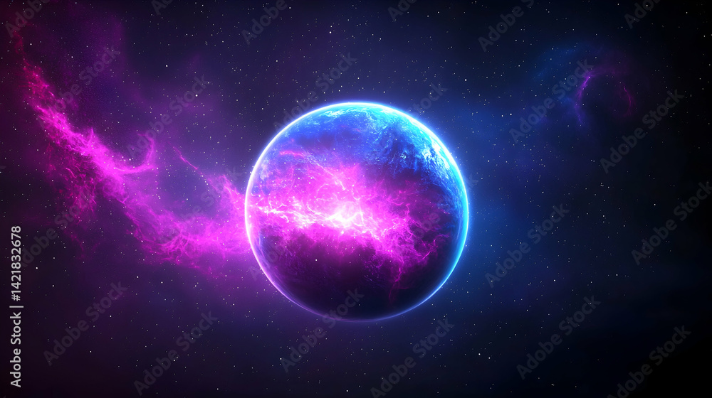 Fototapeta premium Glowing Celestial Planet in Vibrant Nebula