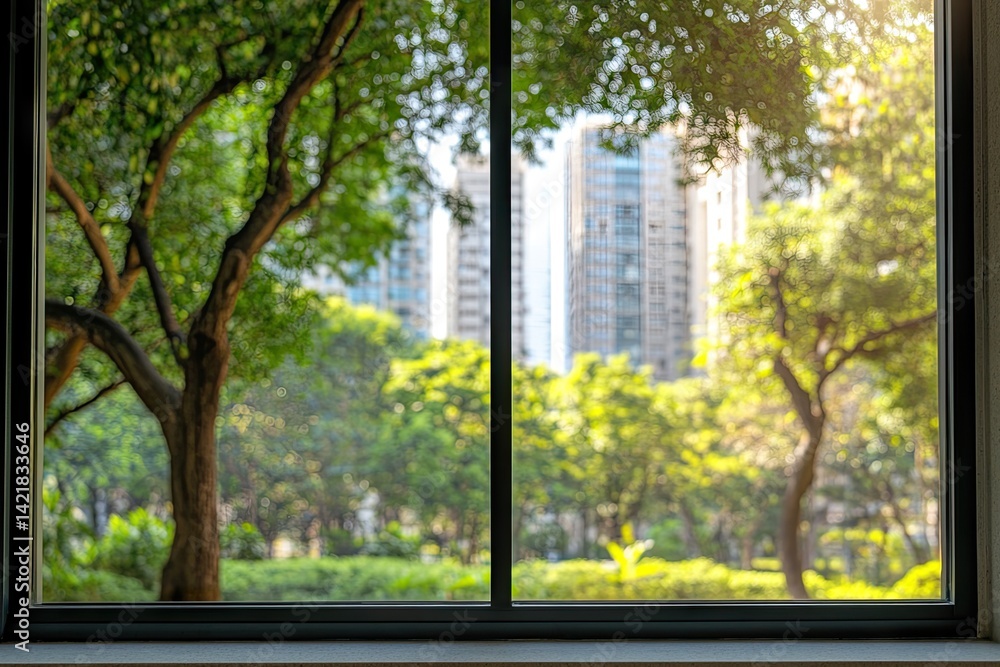 Obraz premium City park view through window (3)