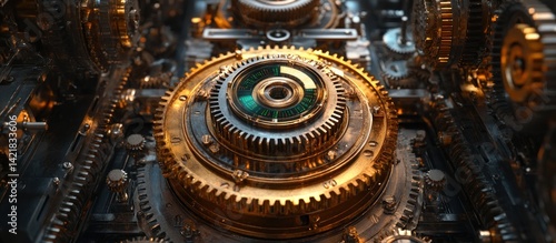 Wallpaper Mural Intricate Golden Gears: A Symphony of Mechanical Precision Torontodigital.ca
