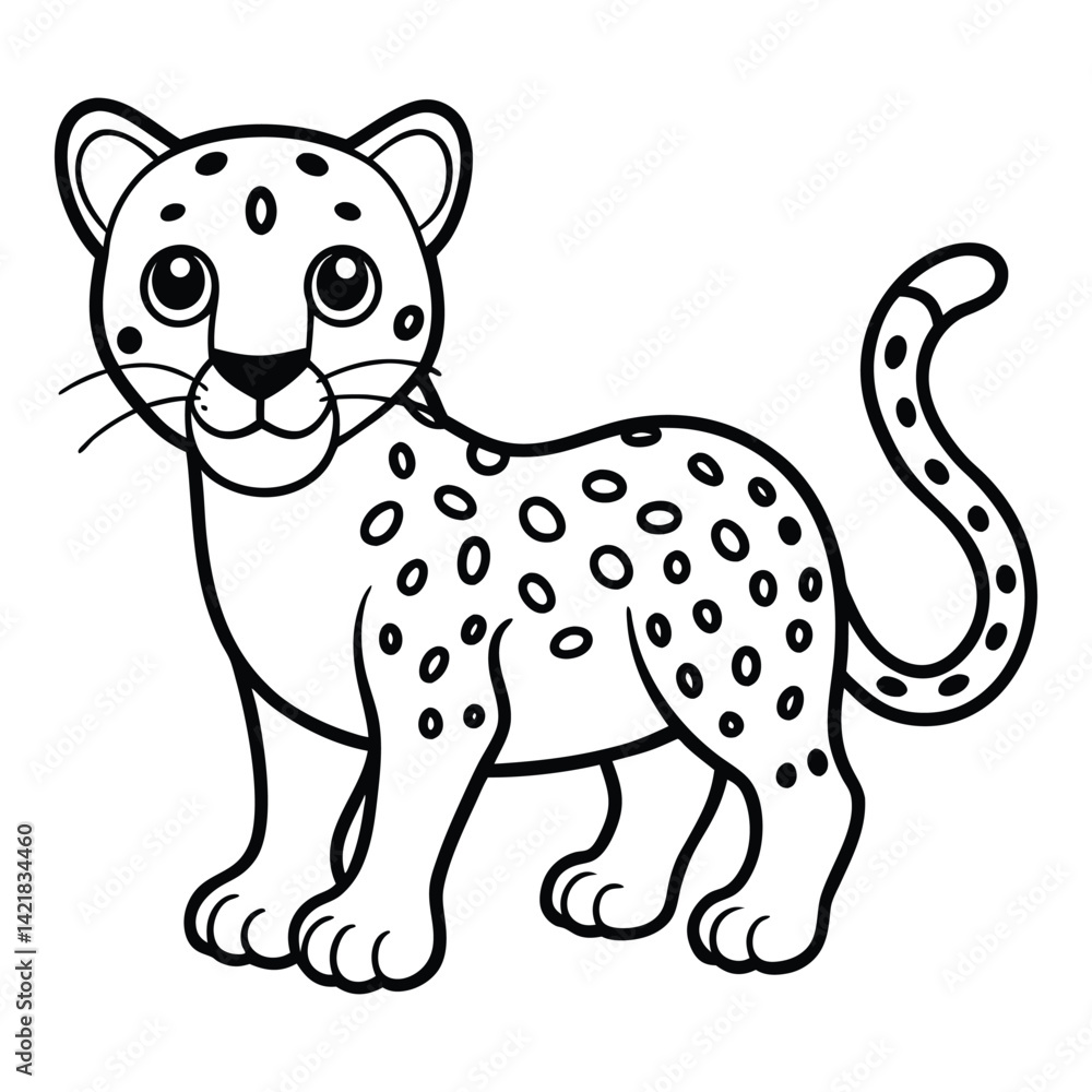 Fototapeta premium Cute leopard outline illustration for coloring books or educational materials black and white