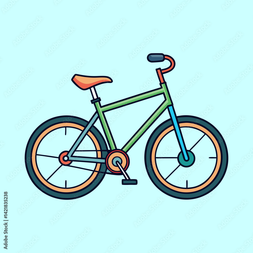 Stylized Colorful Bicycle Illustration on Light Blue Background, Clean and Simple Stylized Colorful Bicycle Illustration on Light Blue Background, Clean and Simple