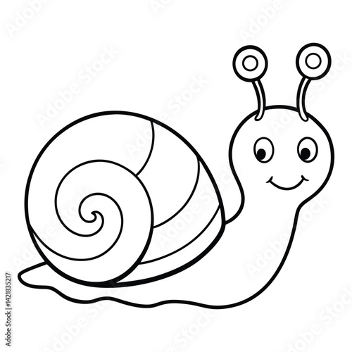 Cute snail outline vector illustration for coloring books and educational resources black and white