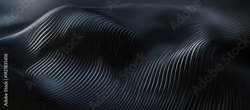 Wallpaper Mural Black background with waves of smooth satin fabric, 3D rendering. Torontodigital.ca