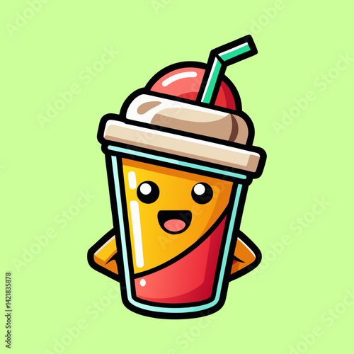 Cute Cartoon Smoothie or Drink with a Smiling Face and Straw