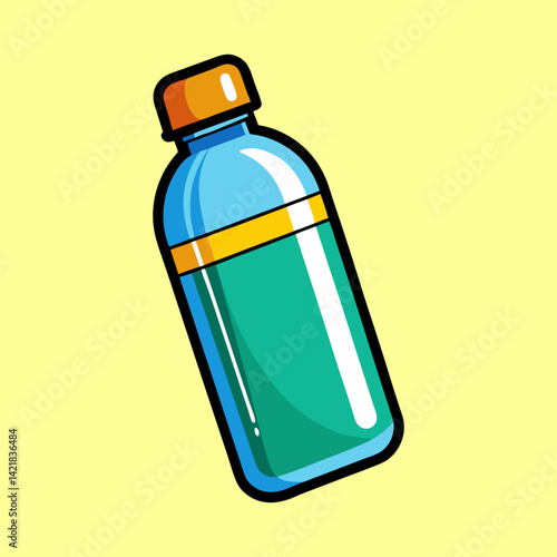 Cartoon illustration of a water bottle with blue and green color scheme