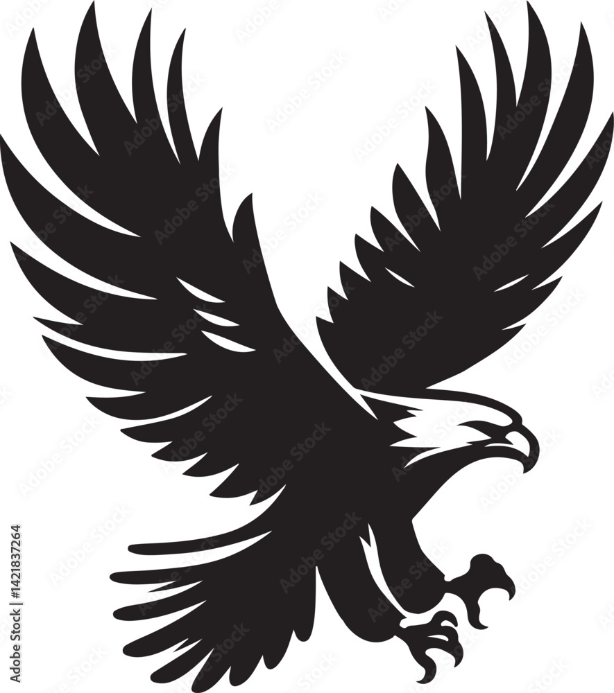Obraz premium Powerful Flying Eagle Vector – Bird Silhouette with Open Wings, Isolated on White